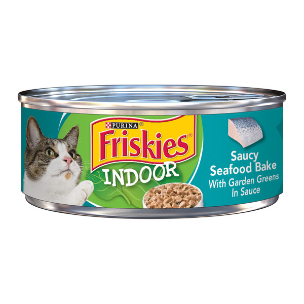 Save on Friskies Indoor Wet Cat Food Saucy Seafood Bake with Garden
