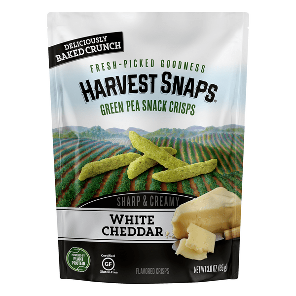 Save on Harvest Snaps Green Pea Snack Crisps White Cheddar Gluten Free