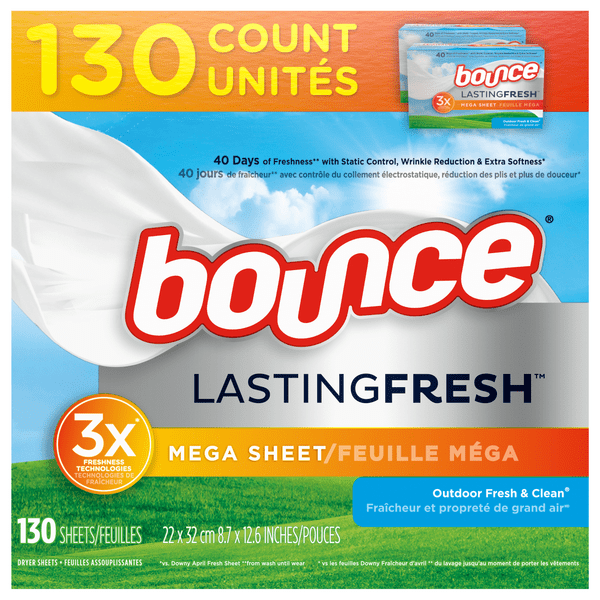 Save on Bounce Lasting Fresh Mega Dryer Sheets Outdoor Fresh & Clean