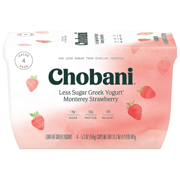 Save on Chobani Less Sugar Greek Yogurt Monterey Strawberry 4 ct
