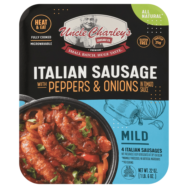 Save on Uncle Charley's Sausage Co. Italian Sausage Onions & Peppers