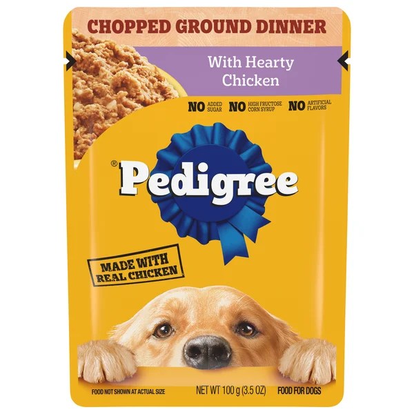 Save on PEDIGREE Chopped Ground Dinner with Hearty Chicken Adult Wet