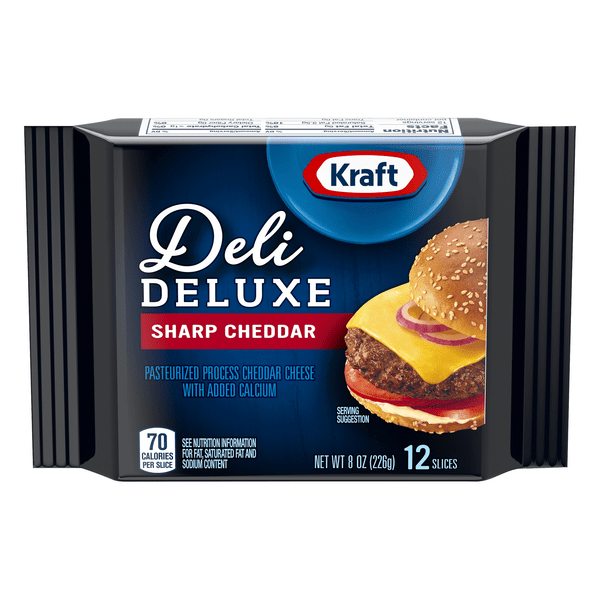 Save on Kraft Deli Deluxe Cheddar Cheese Sharp Slices 12 ct Order