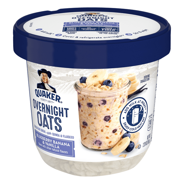 Save on Quaker Overnight Oats Cereal Cup Blueberry Banana & Vanilla
