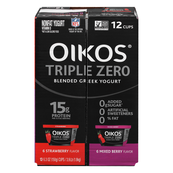 Save on Oikos Triple Zero 15g Non Fat Strawberry/Mixed Berry Greek