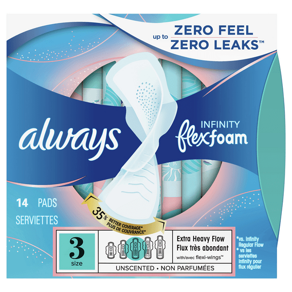 Save on Always Infinity FlexFoam Pads Extra Heavy Flow Size 3 Unscented