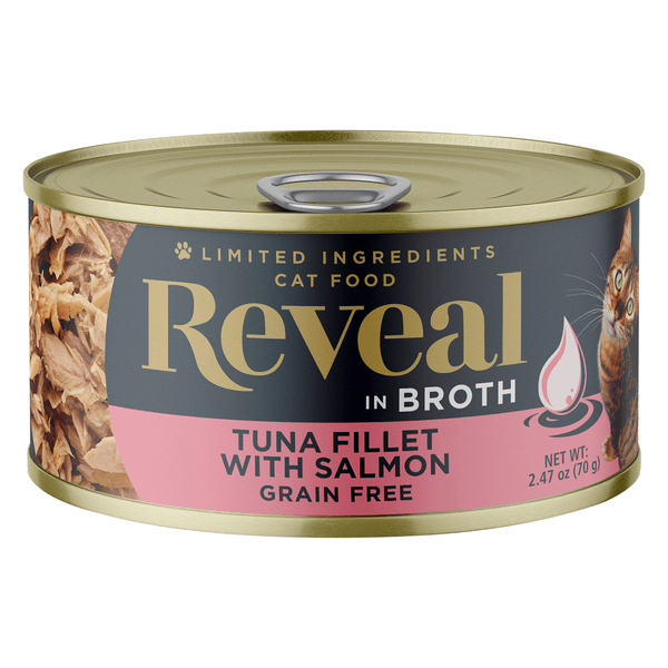 Save on Reveal Grain Free in Broth Tuna Fillet with Salmon Wet Cat Food