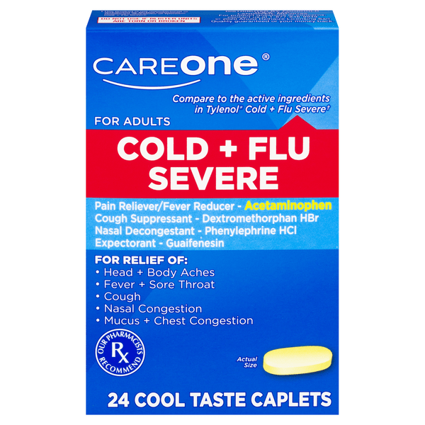 Save on CareOne Cold + Flu Severe Pain Reliever Caplets Order Online