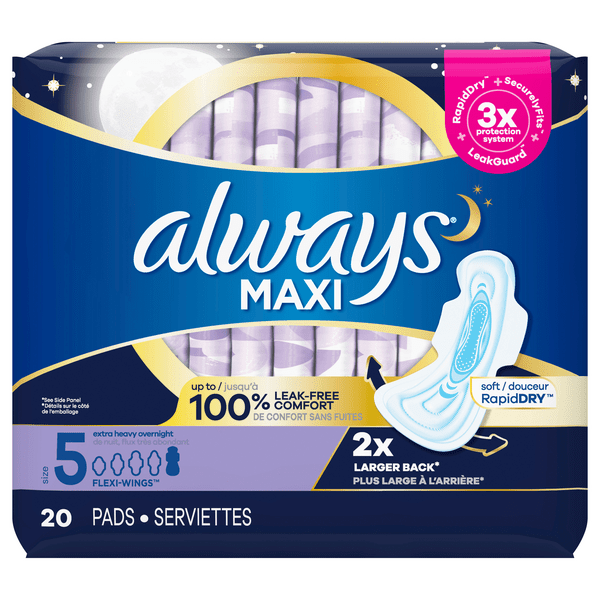 Save on Always Maxi Pads with FlexiWings Extra Heavy Overnight Size 5 Order Online Delivery Giant