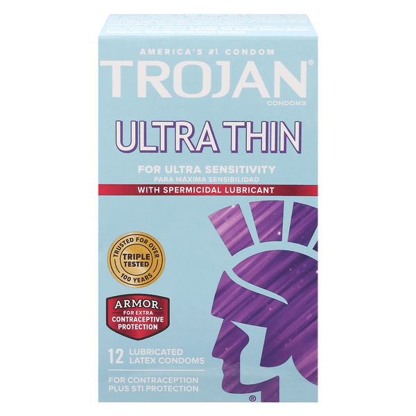 Save on Trojan Ultra Thin Latex Condoms with Spermicidal Lubricant