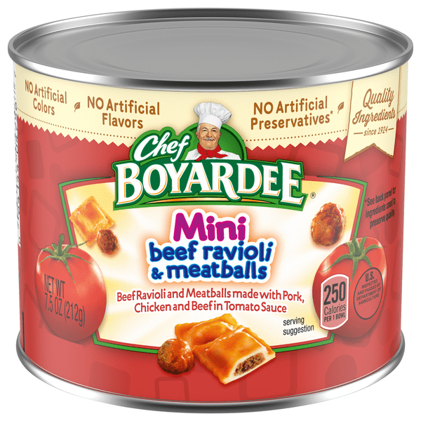 Save on Chef Boyardee Mini Beef Ravioli & Meatballs in Tomato Sauce
