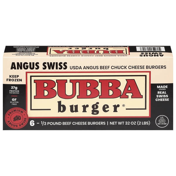 Save on Bubba Burger Beef Chuck Cheese Burgers Angus Swiss 1/3 lb ea