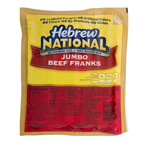 Hebrew National Beef Franks, 12 Oz (4 Pack) 28 Total Hotdogs