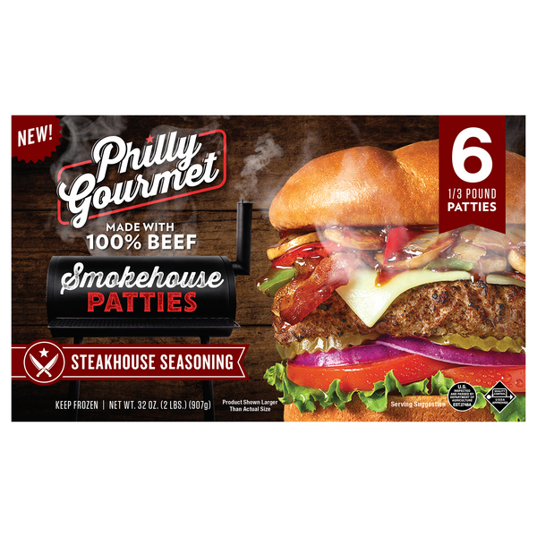 Save on PhillyGourmet 100 Pure Beef Smokehouse Patties Steakhouse