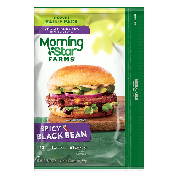Save on MorningStar Farms Veggie Burgers Spicy Black Bean Plant Protein