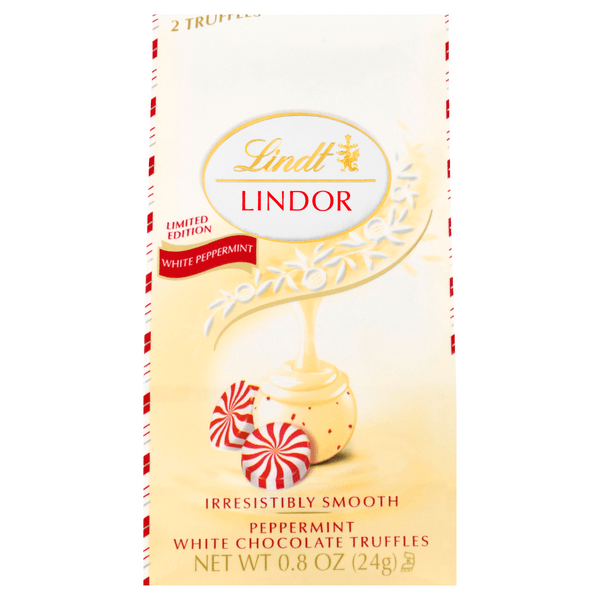 Save on Lindt Lindor Christmas Peppermint White Chocolate Truffles
