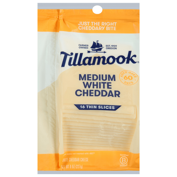 Save on Tillamook Cheddar Cheese Medium White Thin Slices 16 ct Order