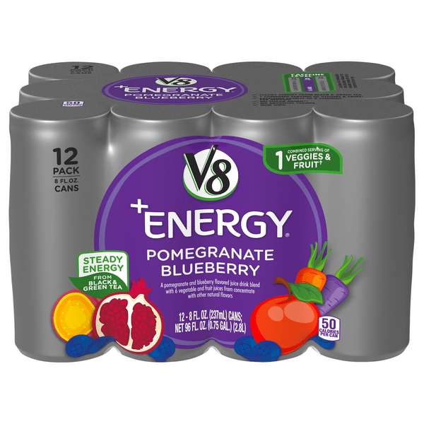 Save on V8 +Energy Flavored Juice Drink Beverage Pomegranate Blueberry