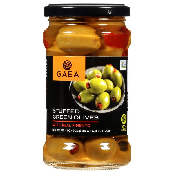 Save on Gaea Stuffed Green Olives with Pimento Order Online Delivery