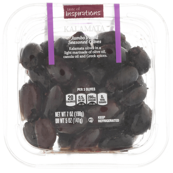 Save on Taste of Inspirations Kalamata Jumbo Pitted Seasoned Olives