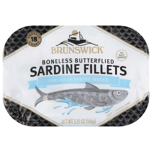 Save on Brunswick Boneless Butterflied Sardine Fillets in Spring Water