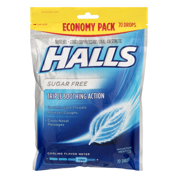 Save on Halls Triple Soothing Action Cough Drop Mountain Mentol Sugar