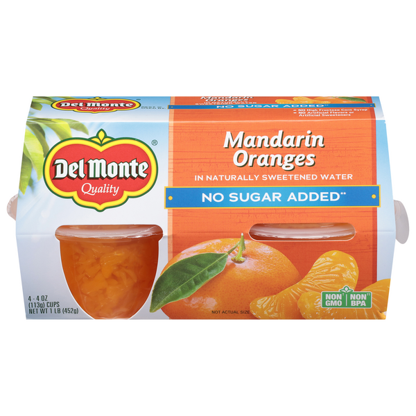 Save on Del Monte No Sugar Added Mandarin Oranges Fruit Cups in Water 4 ct Order Online