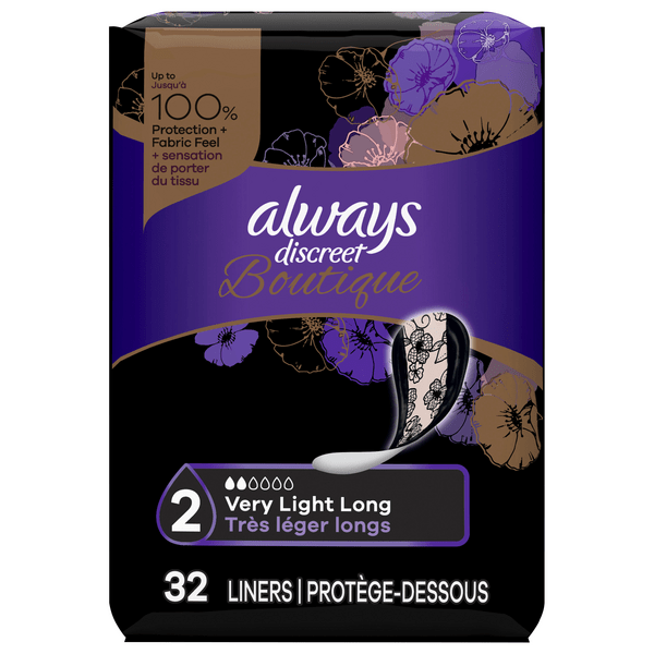 Save on Always Discreet Boutique Incontinence Liners 2 Very Light Long