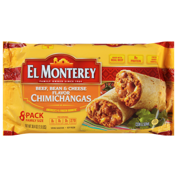 Save on El Monterey Chimichangas Beef Bean & Cheese Flavor Family Size