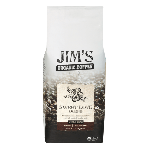 Save on Jim's Organic Coffee Sweet Love Blend Dark Roast (Whole Bean