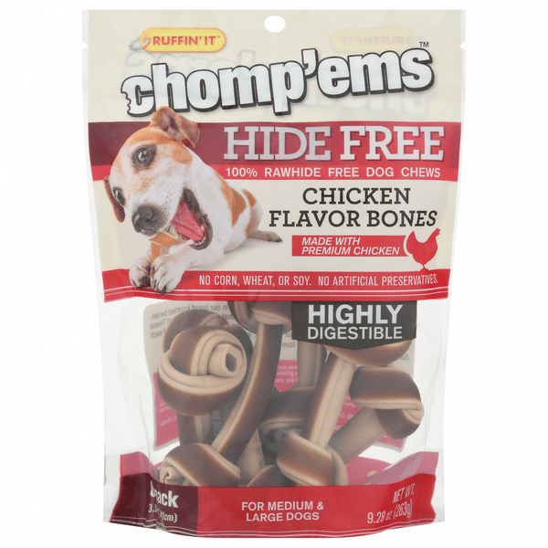 Save on Ruffin' It Chomp'ems Hide Free Dog Chews Chicken Flavor Bones