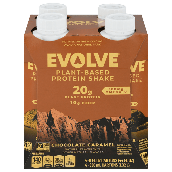 Save on EVOLVE PlantBased Protein Shake Chocolate Caramel 4 pk Order