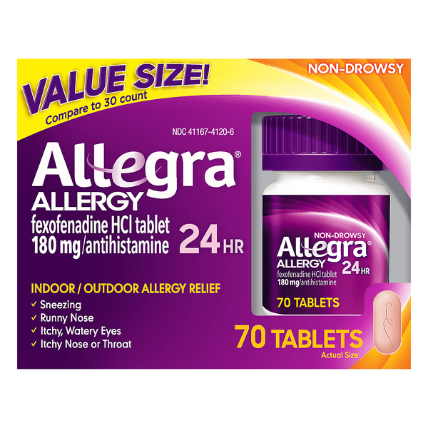 Save on Allegra Indoor/Outdoor Allergy Relief 24 HR 180 mg Tablets Order Online Delivery Stop