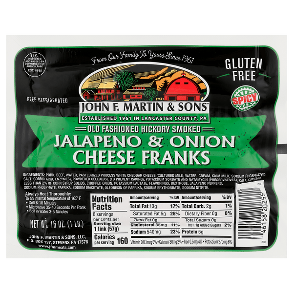Save on John F Martin & Sons Franks Jalapeno & Onion Cheese 6 ct