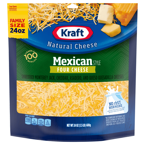 Save on Kraft Mexican Style Four Cheese Shredded Natural Family Size