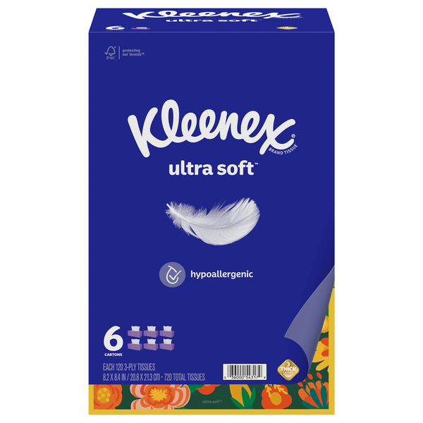 Save on Kleenex Ultra Soft Facial Tissue 3Ply White 120 ct ea 6 ct