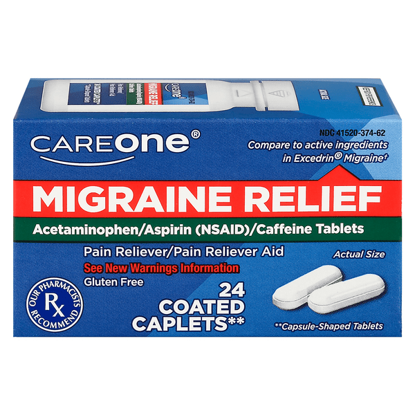 Save on CareOne Migraine Relief Pain Reliever Coated Caplets Gluten