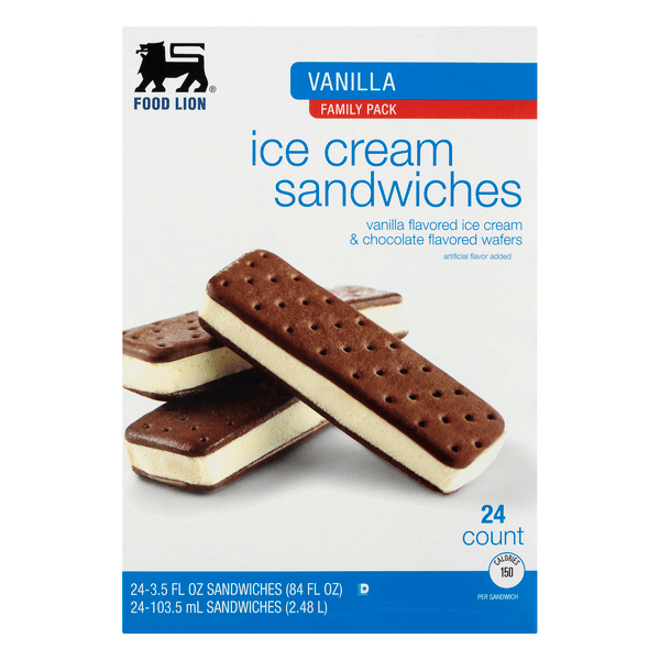 Save on Food Lion Ice Cream Sandwiches Vanilla Family Pack 24 ct