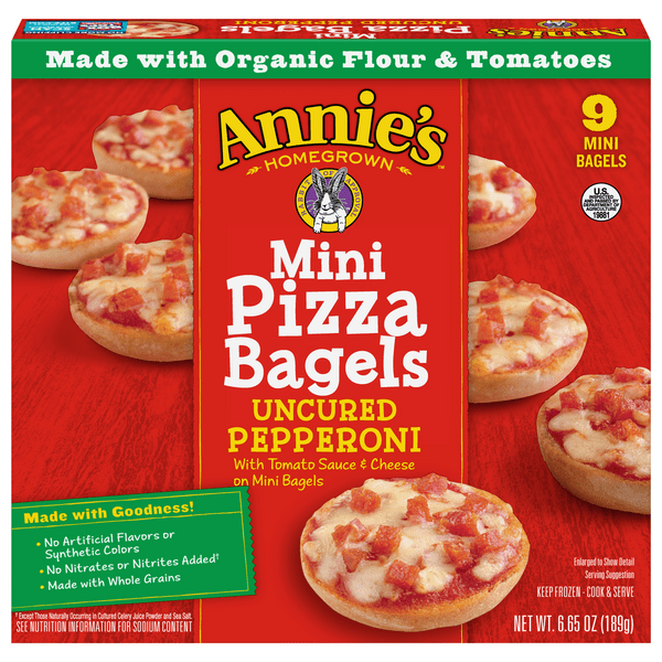 Save on Annie's Homegrown Mini Pizza Bagels Uncured Pepperoni 9 ct