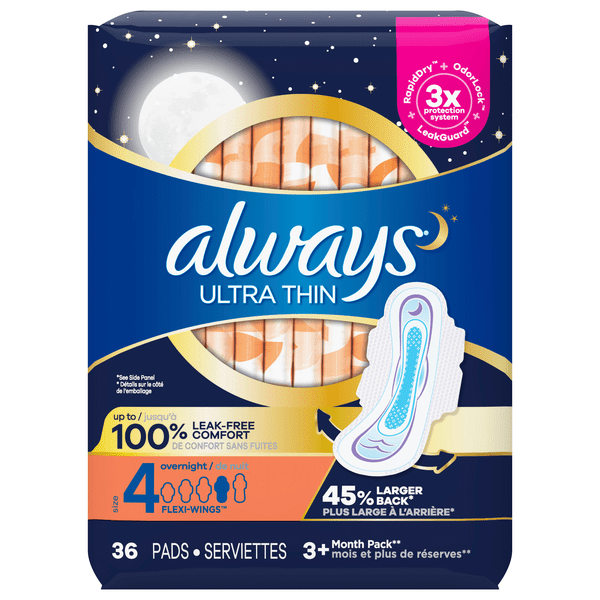Save on Always Ultra Thin Pads with FlexiWings Overnight Jumbo Pack