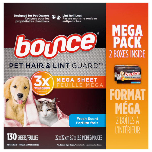 Save on Bounce Pet Hair & Lint Guard Fresh Scent Mega Dryer Sheets