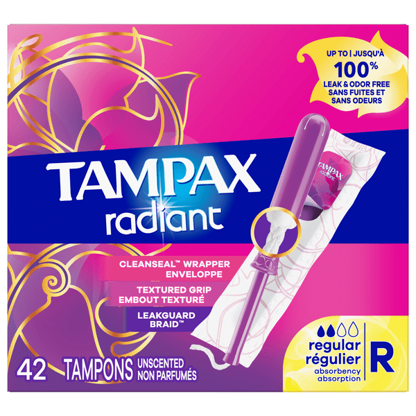 Save on Tampax Radiant Tampons Regular Unscented Order Online Delivery