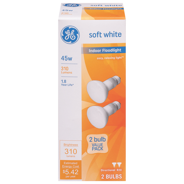 Save on GE Indoor Floodlight Light Bulb Soft White 45 Watt 2 ct Order