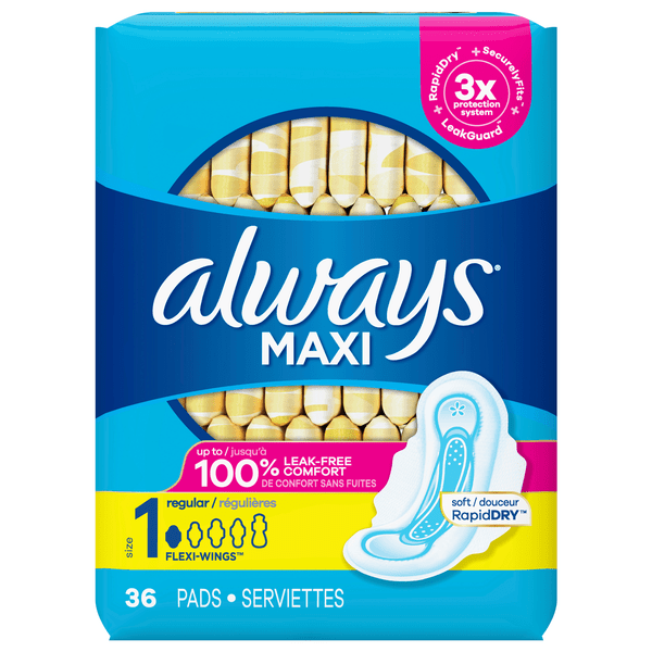 Save on Always Maxi Pads Regular Protection with FlexiWings Size 1