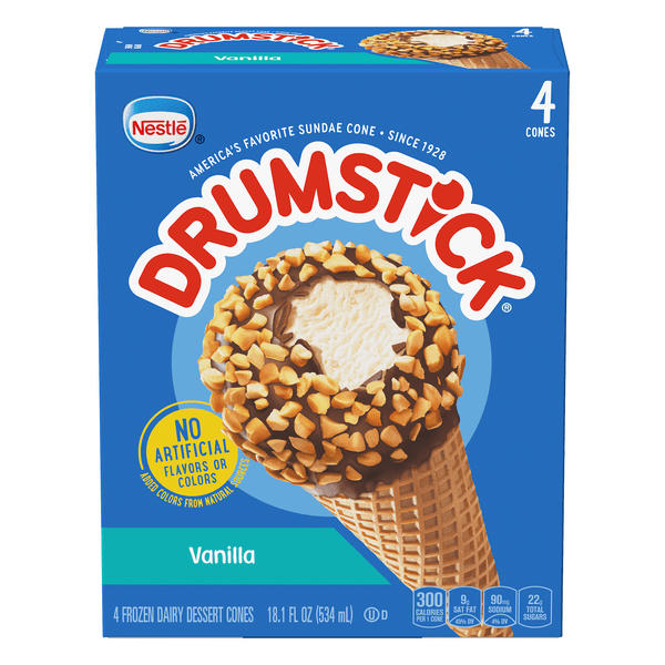 Save on Nestle Drumstick Frozen Dairy Dessert Cones Vanilla 4 ct