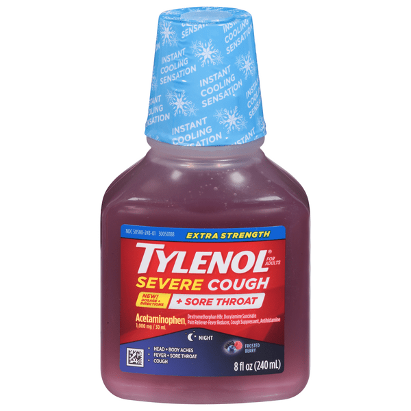 Save on Tylenol Extra Strength Severe Cough + Sore Throat Night Liquid
