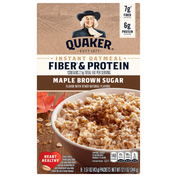 Save on Quaker Instant Oatmeal Fiber & Protein Maple & Brown Sugar 8