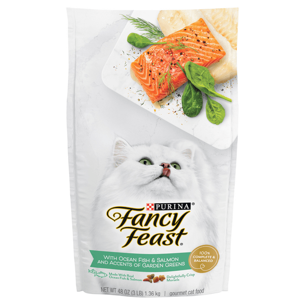Save on Fancy Feast Dry Cat Food Ocean Fish Salmon & Garden Greens