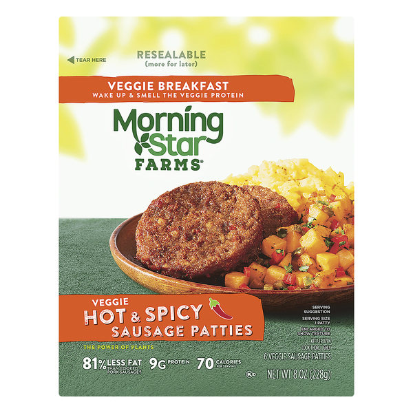 Save on MorningStar Farms Breakfast Veggie Sausage Patties Hot & Spicy