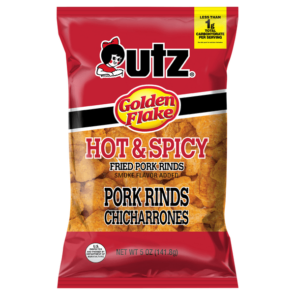 Save on Utz Golden Flake Pork Rinds Chicharrones Hot & Spicy Order